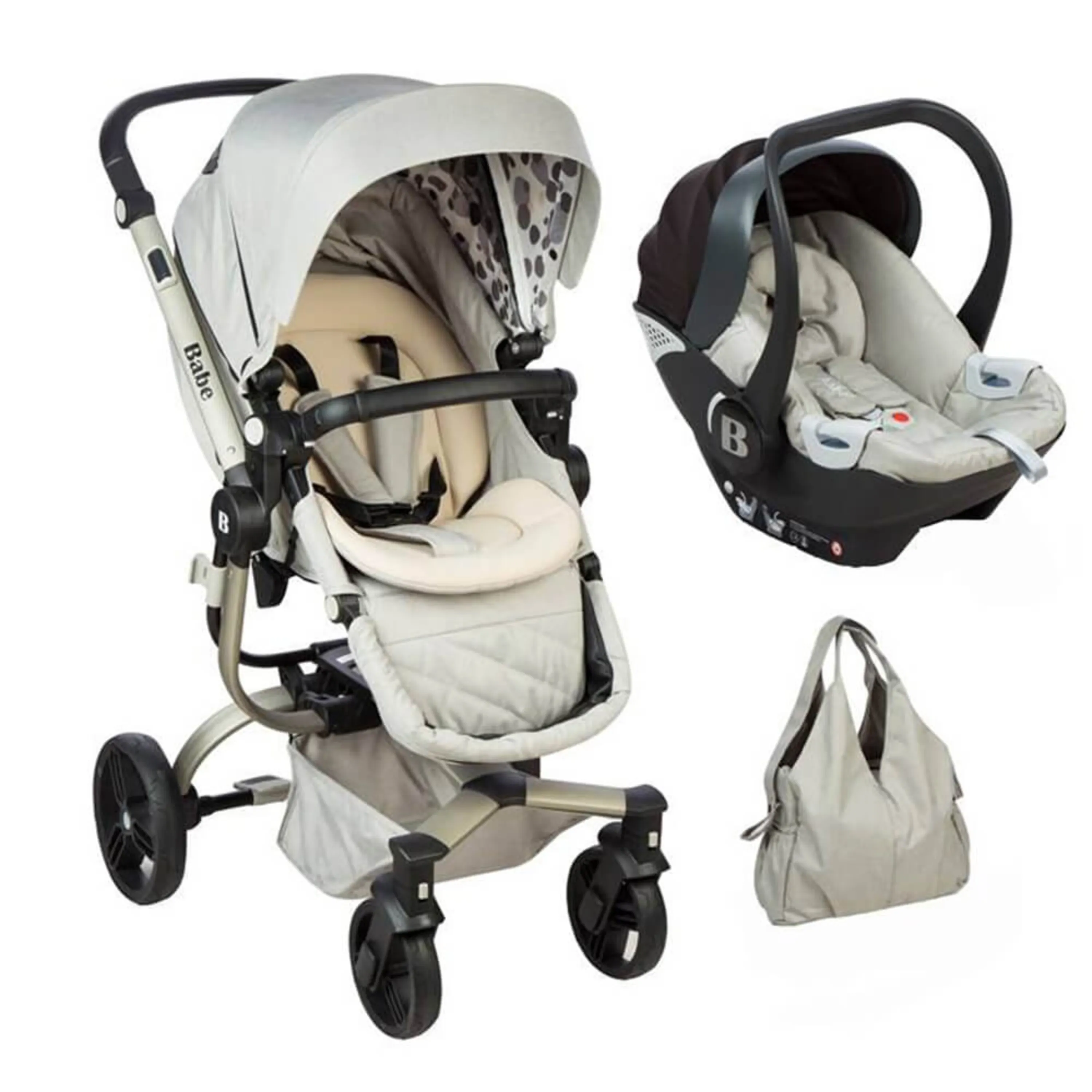 ست کالسکه سه تیکه ی رنگ کرم بیب Babe